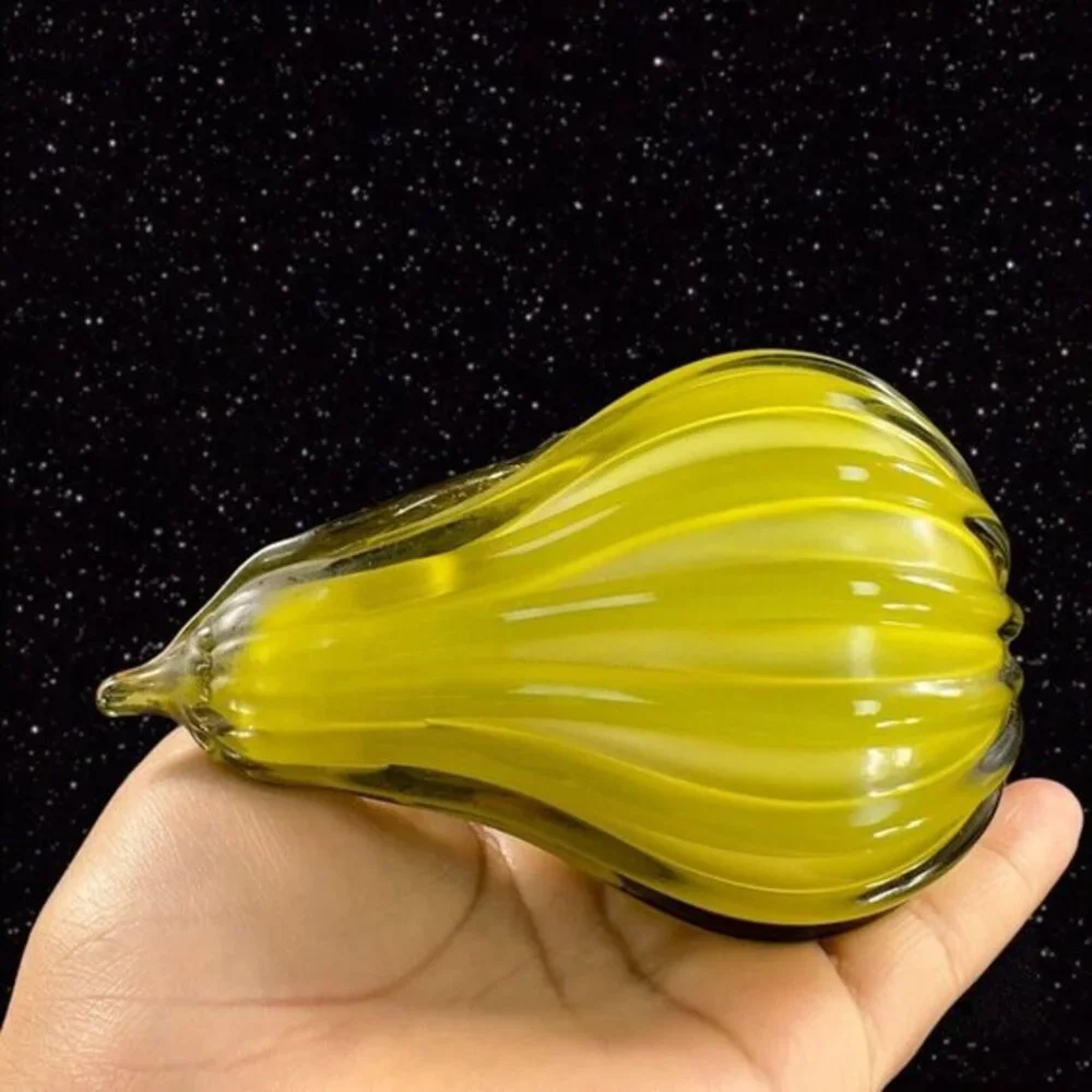 Studio Art Glass Pear Apple Fruit Green Cased Glass‎ Figurine Paperweight Figure